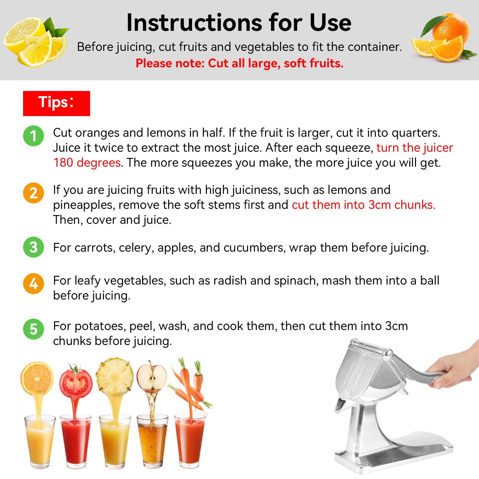 HERCHR Spremiagrumi a Manovella, Spremiagrumi Manuale Frutta Limone Arancia Pressa Accessori da Cucina Alluminio