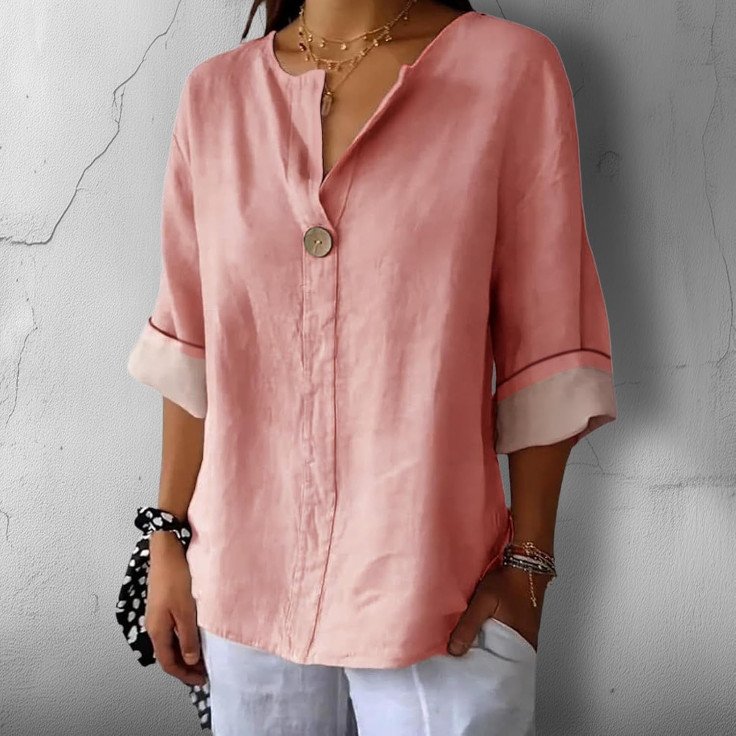 Dress Shirts for Women 3/4 Length Sleeve Fashion Oversized Comfy V Neck Casual Looser Vacation Business Blouses - Image 2