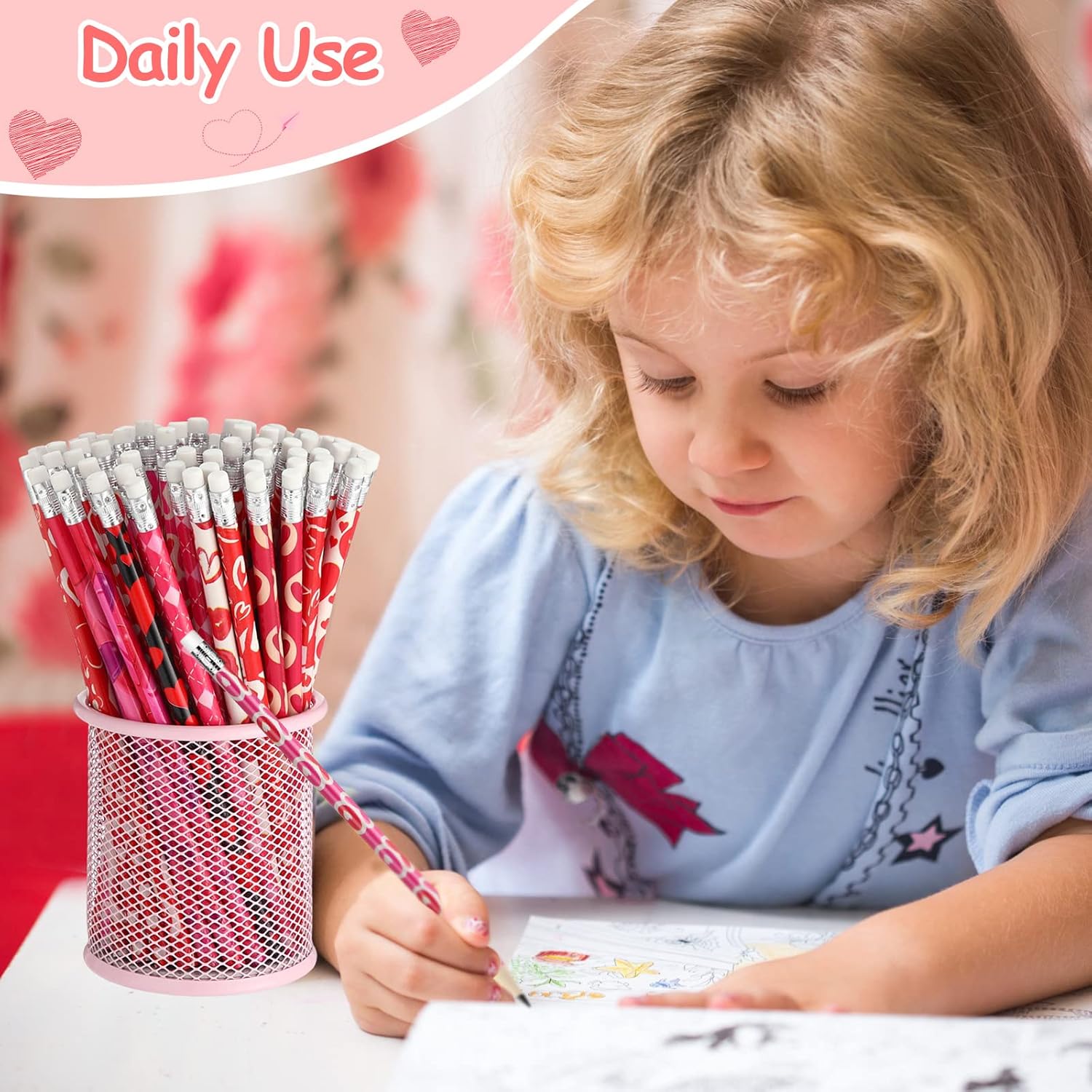 Yexiya 600 Pieces Red Heart Pencils Novelty Heart Cupid Rose Love Printed Pencils Assorted for Teachers Nurses Students Gifts School Mother's Day Party Supplies