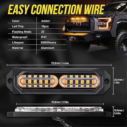 Miniatura 8 de Panel de control de luces estroboscópicas LED para rejilla, 20 modos intermitentes, montaje en superficie, 12 LED, impermeable, mini barra de luz de