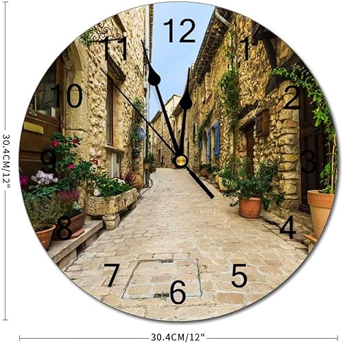 Miniatura 2 de Reloj de pared silencioso sin tictac, reloj de PVC Old Village Loup sur Tourettes in France C, funciona con pilas, 12 pulgadas (11.8 in), reloj