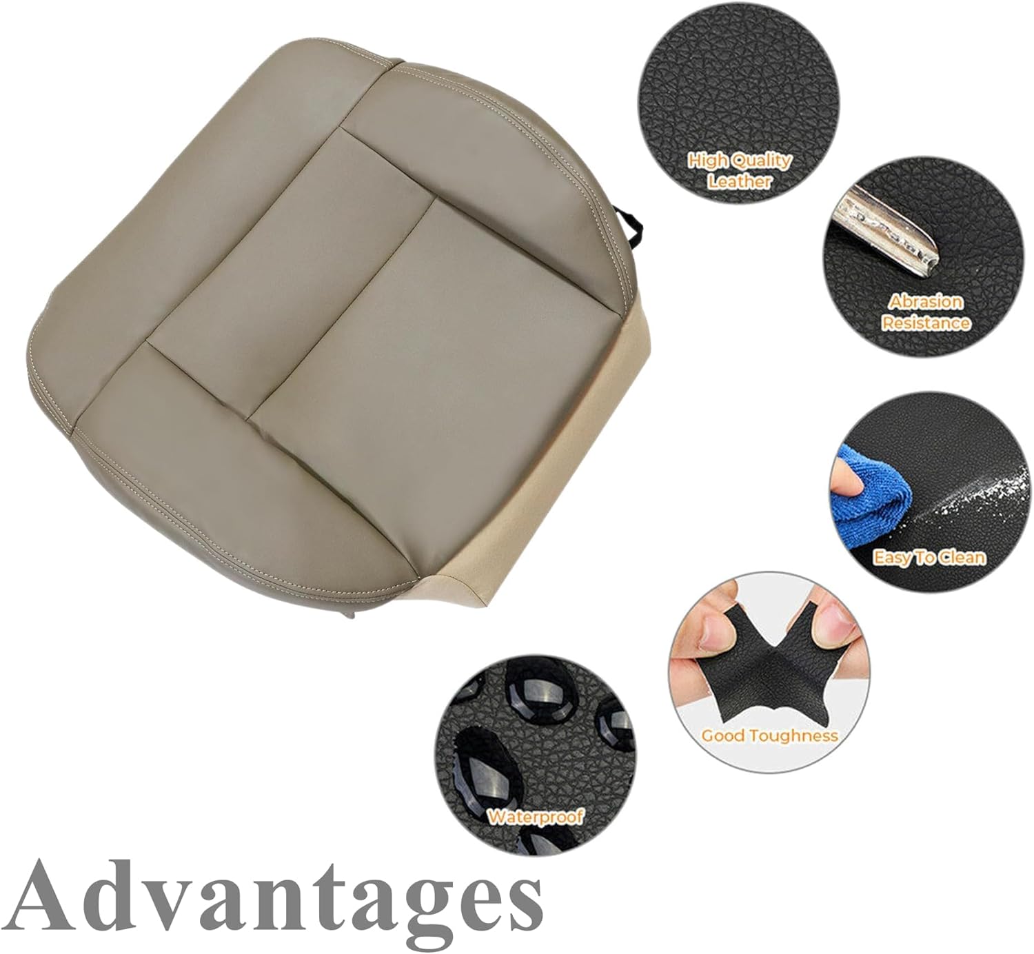 GXARTS 2PCS Front Driver & Passenger Side Bottom Replacement Microfiber Leather Seat Covers Beige Tan Compatible with Ford F150 Lariat XL XLT 2005 2006 2007 2008