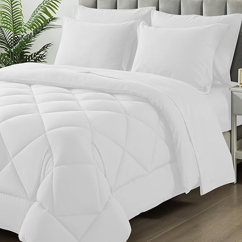 Juego de edredón tamaño King, 7 piezas de cama en una bolsa, juegos de ropa de cama con edredón ligero acolchado suave para todas las estaciones,