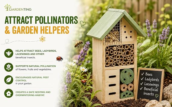 Small Wooden Insect Hotel Eco Friendly House Natural for Bee Butterfly 16.5cm