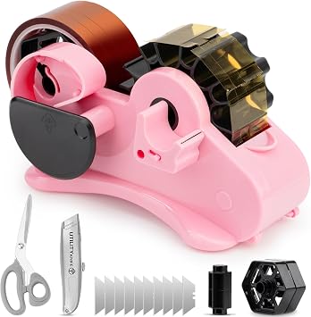 THINKLEARN Heat Tape Dispenser, 1 & 3 Core, Multi-Roll Pre-Cut | Sublimation Tape Dispenser for Crafting, Tape Dispenser with Scissors and Utility Knife, PreCut 1.4, Light Pink