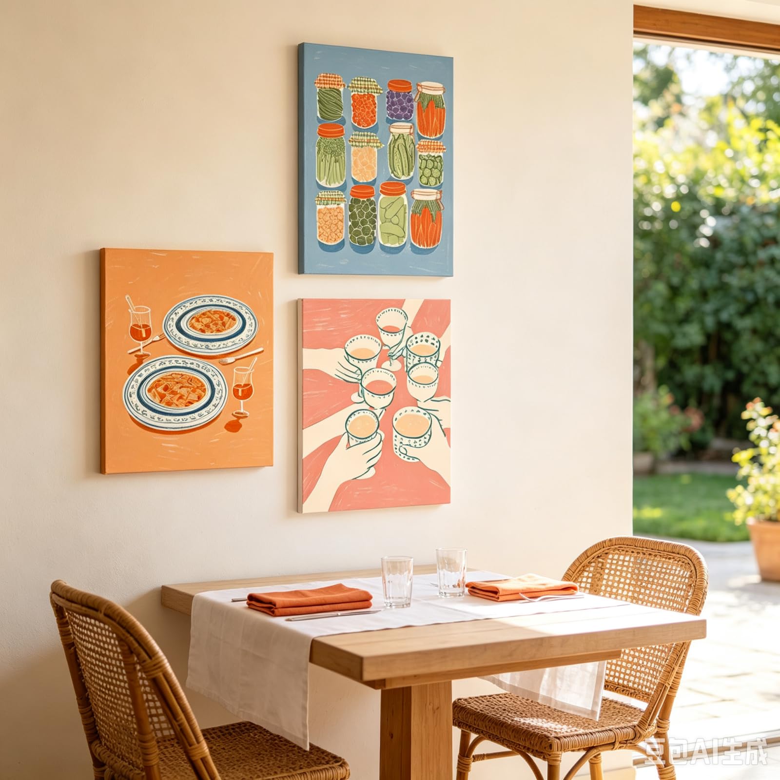 GFYJCKK 3er Küche Poster Set, Handgezeichnete Essen Wandbilder, Pasta Gläser Einmachglas Illustration, für Küche Esszimmer Leinwandbilder,Deko Bilder mit rahmen (40x50cm)