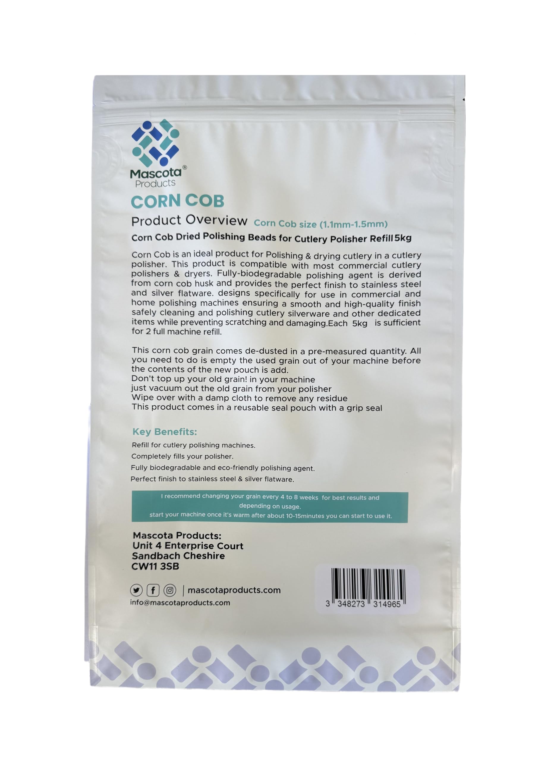 Ricarica lucidatrice per posate in pannocchia di mais, supporti biodegradabili naturali per lucidatrici professionali per posate professionali, sacchetto da 5 kg