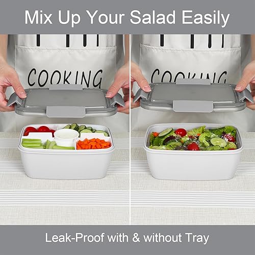 Miniatura 2 de Caperci Paquete de 2 recipientes grandes de ensalada para el almuerzo, cuencos de ensalada de 68 onzas, caja Bento a prueba de fugas para adultos