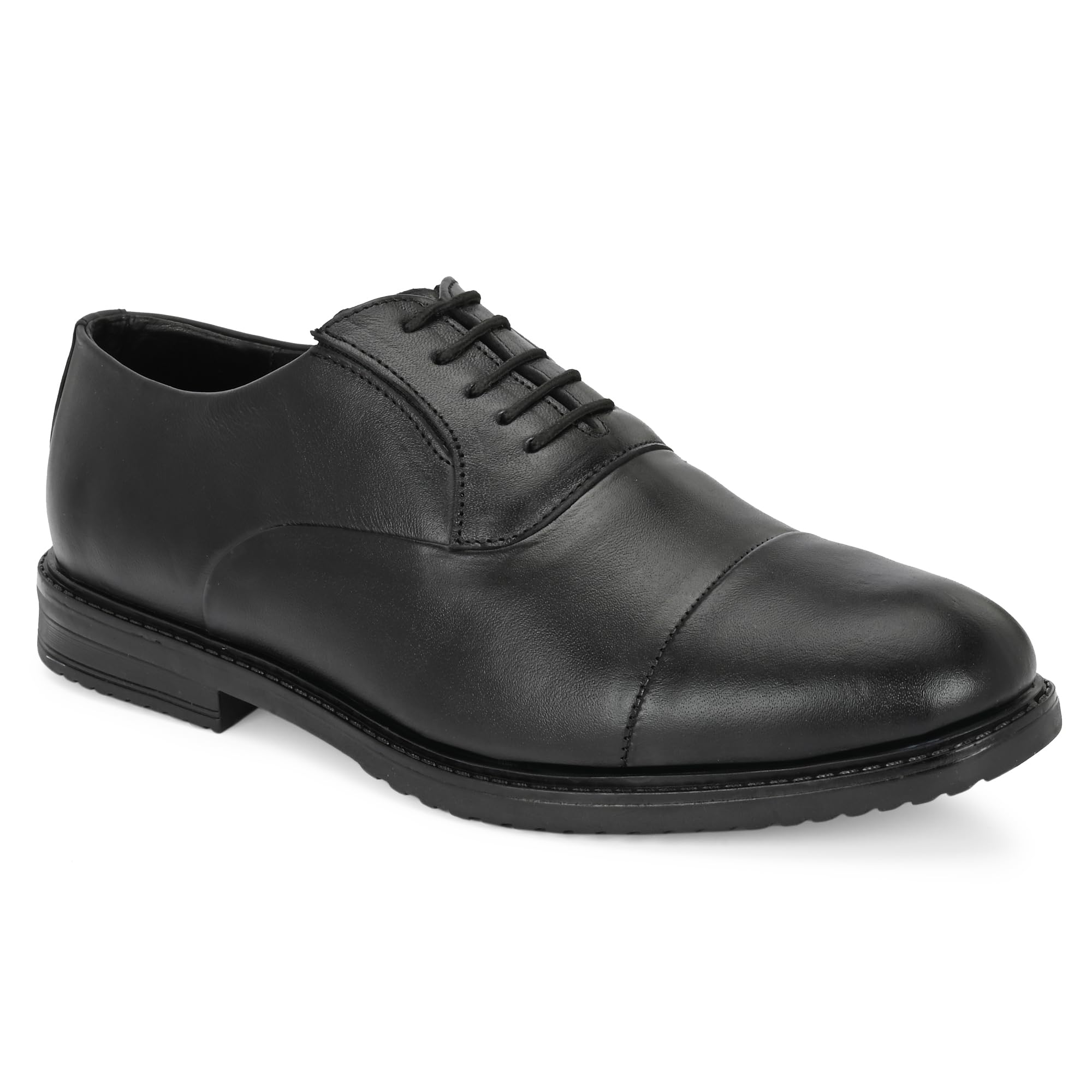 lushwalk Men's Black Premium Leather Oxford Lace-Up Formal Shoes | Cap Toe Design, Soft Cushioned Insole, Rubber Outsole | Perfect for Business, Office Dress, Party & Wedding Footwear - Size 08-picture-53