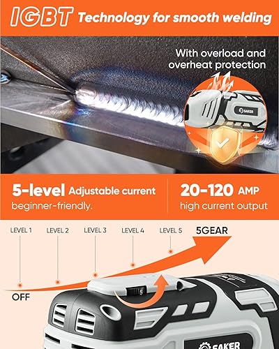 Miniatura 4 de Saker Máquina de soldadura portátil, soldador de arco de 110 V con inversor IGBT, 5 ajustes de corriente variable, se adapta a varillas de alambre