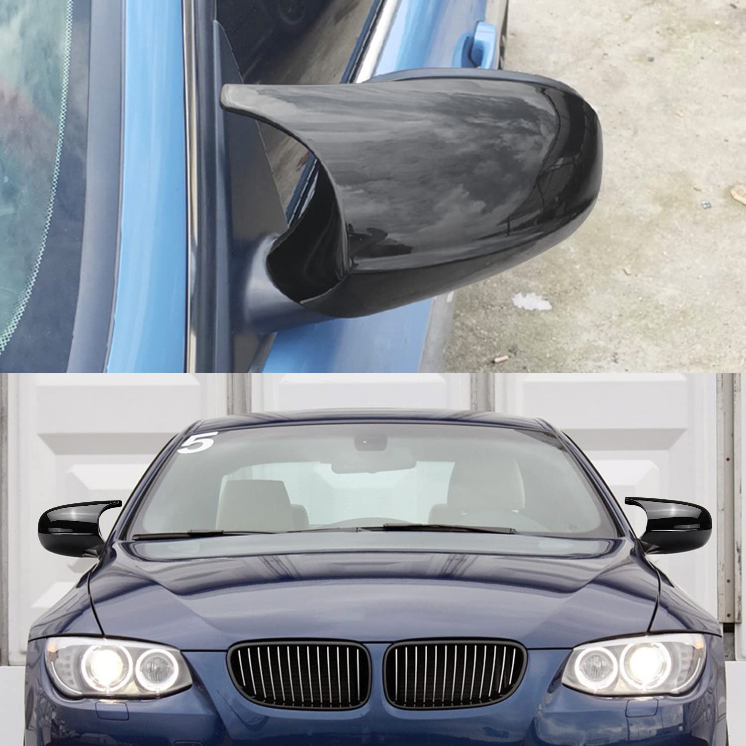 Seitenspiegelabdeckkappe, ABS Autozubehör Seitenspiegelabdeckung Kompatibel mit BMW E90 E91 E92 E93 E81 E82 E87 E88 LCI Facelifted Modell Rückspiegelabdeckung, Glänzend Schwarz, 1 Paar