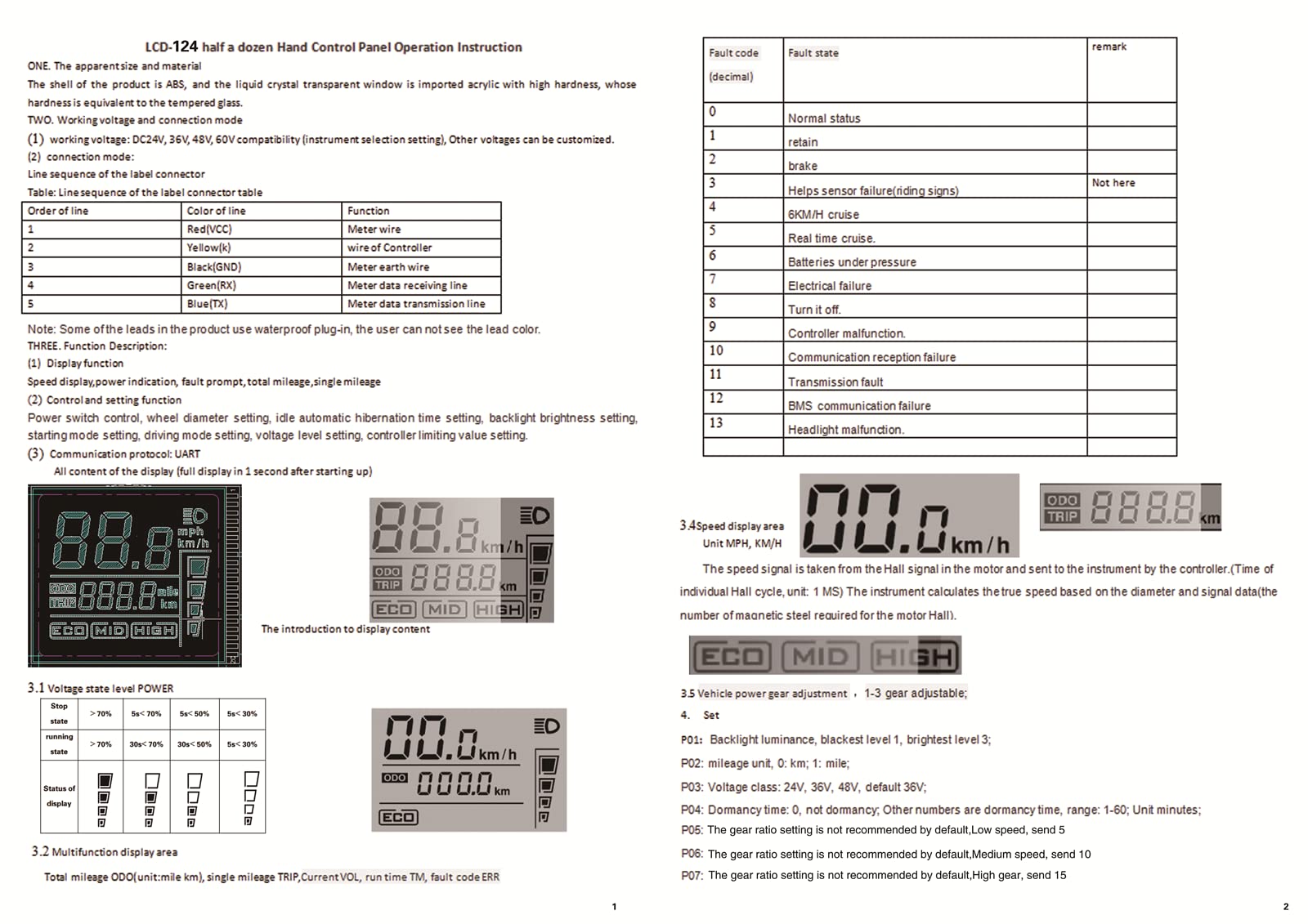 Skuter Elektryczny Bezszczotkowy Kontroler 36 V/48 V 500 W 124DX Bezszczotkowy Sterownik Silnika z Wyświetlaczem LCD do Skutera Elektrycznego