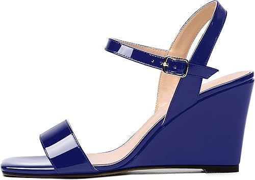 Miniatura 2 de WAYDERNS Sandalias de cuña de tacón alto para mujer, correa ajustable, puntera abierta, hebilla de patente, 3.3 pulgadas