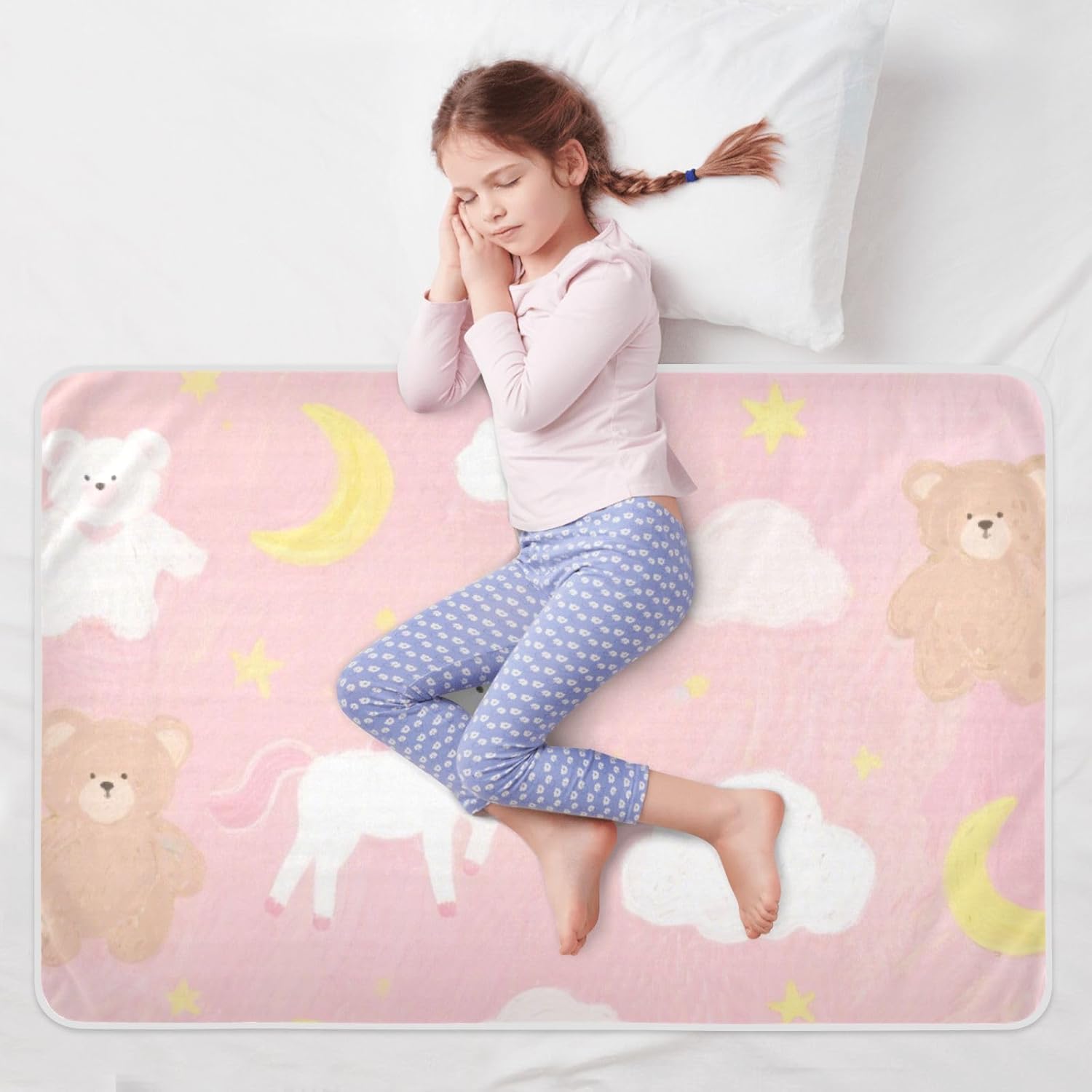 Cute Cartoon White Unicorns Extra Large Resuable Potty Training Pee Pad Waterproof Washable Bed Pad Skin-Friendly Travel Mattress for Baby Boys Girls , 52" L x 34" W
