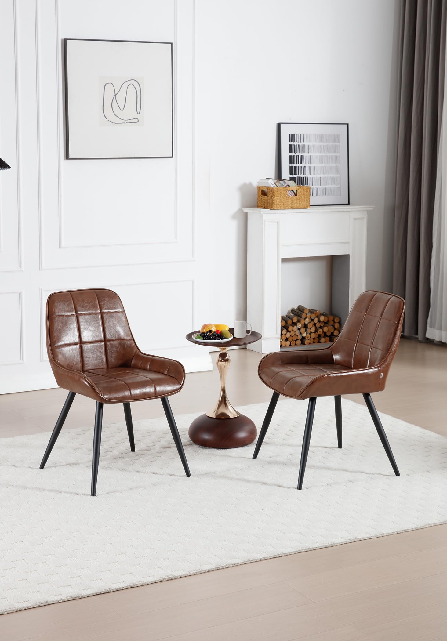 WOLTU Juego de 2 Sillas de Comedor,Cuero Sintético Retro,Marrón | Respaldo Medio,Acolchado, Estructura de Metal, Adecuadas para Comedor, Cocina, Salón y Dormitorio