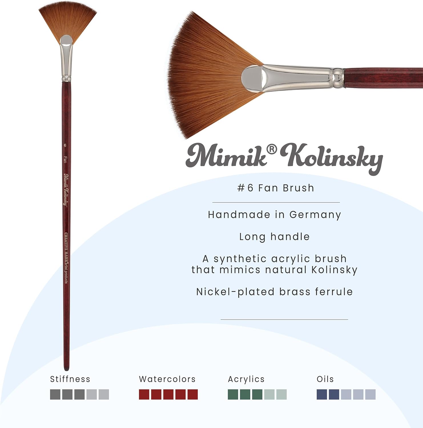 Creative Mark Mimik Kolinsky Watercolor Brush - # 6 Fan - Long Handle Synthetic Paint Brush - Handmade in Germany - Synthetic Sable Paint Brushes for Professional Artists - Animal-Friendly