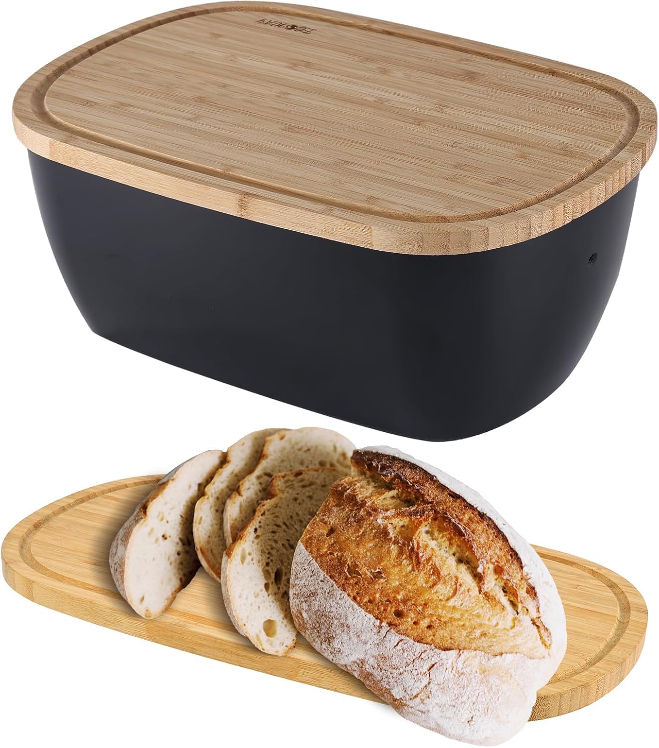 Panera para encimera de cocina, panera de fibra de bambú con tapa reversible para tabla de cortar