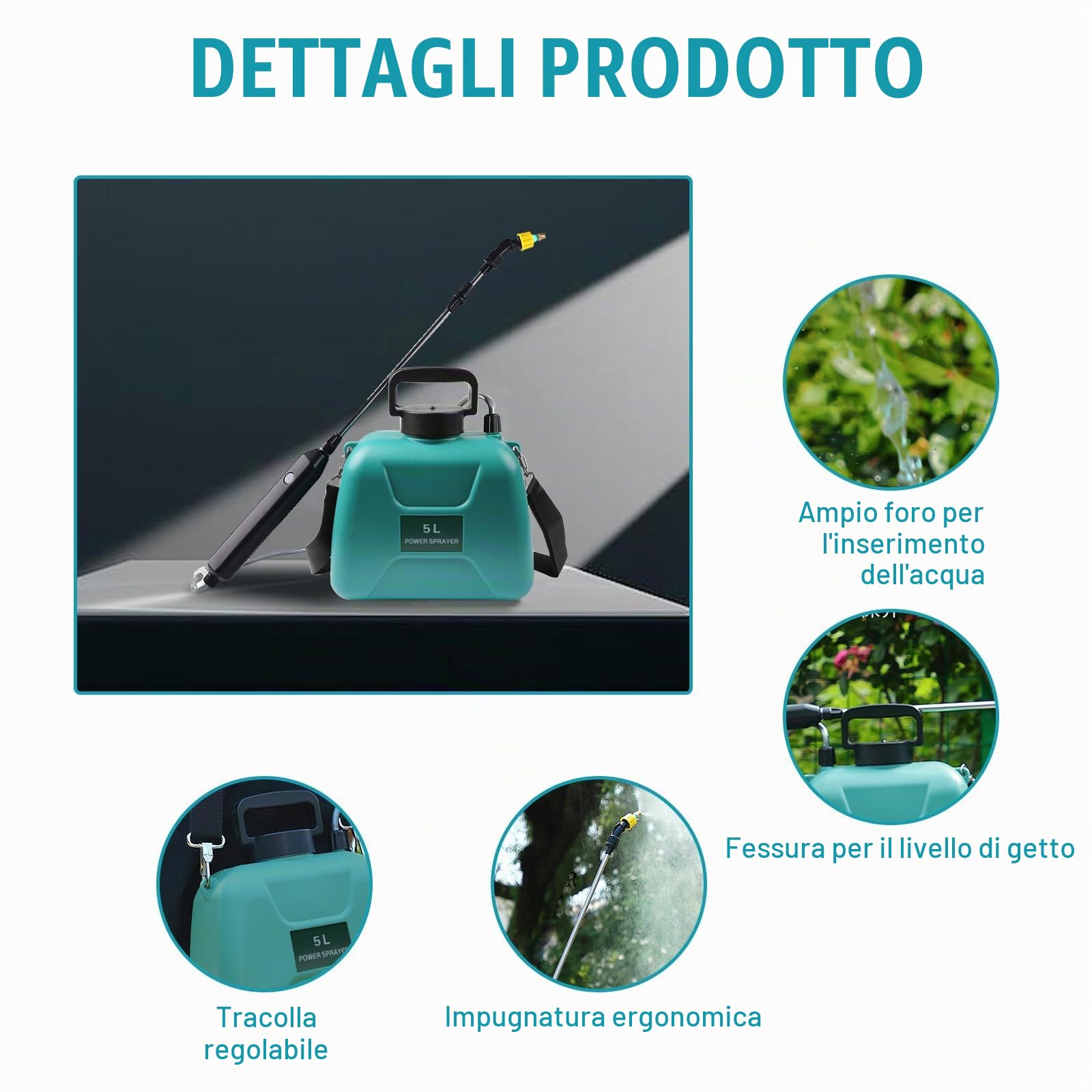 Pompa Elettrica per Piante Nebulizzatore a Batteria Spruzzatore Giardino a Spalla Ricaricabile Pompa Irroratrice a Batteria 5L Portatile (Verde)