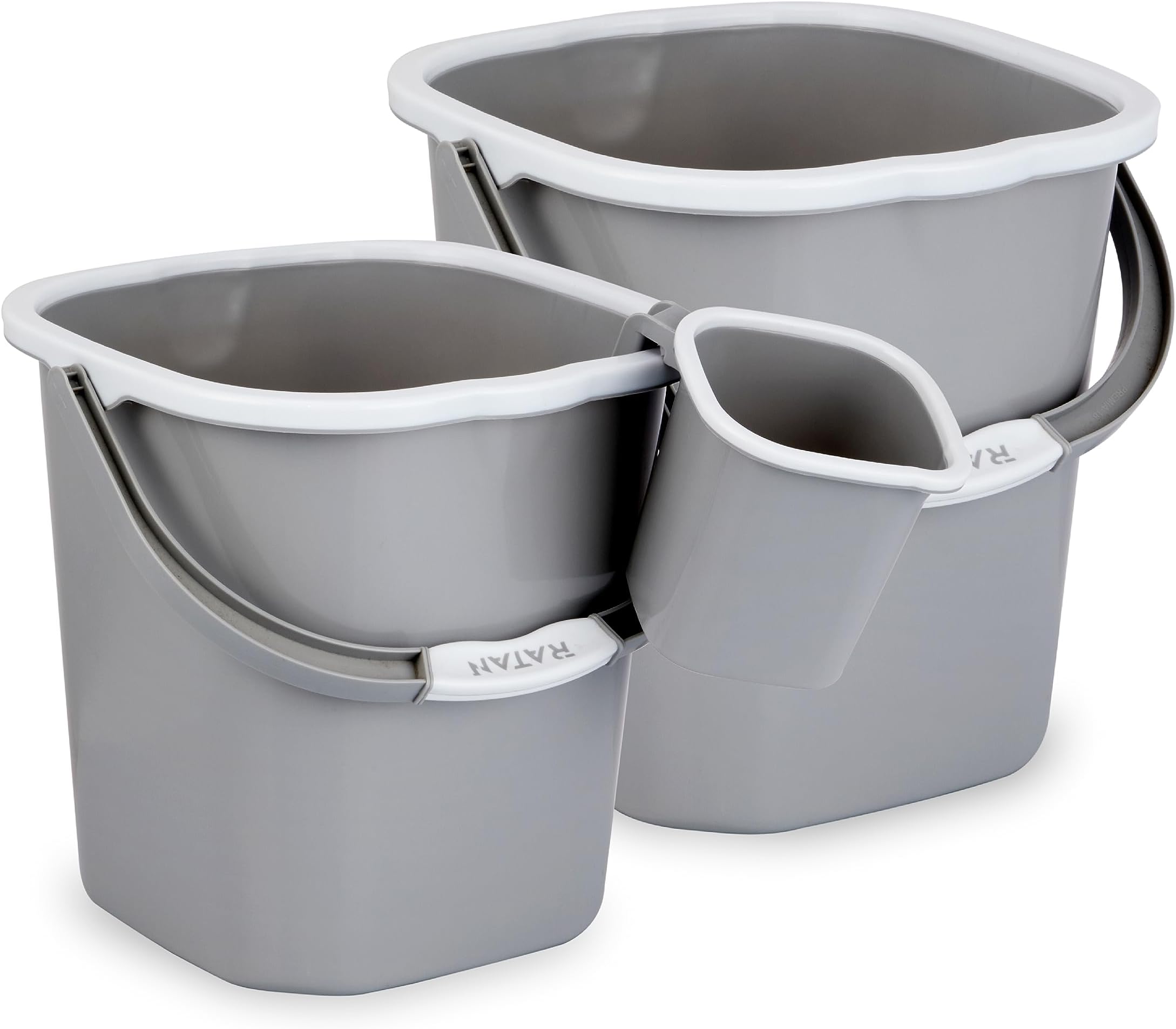 RATAN PLASTICWAREPlastic Bathroom Set of 3 Pieces Combo Pack Premia Plain 18 Liters + 25 Liters Bucket + One Premia Plain Bath Mug 1.5 Liters Color Daiso Grey