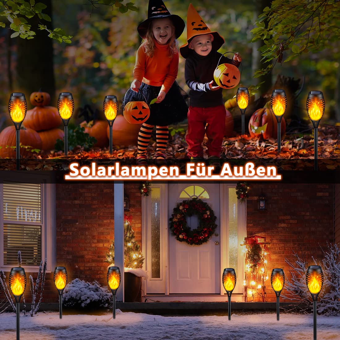 6Stück Solarlampen für Außen Garten, Solar Fackeln für Außen Flackernd, Solarleuchten für Außen Gartendeko, Gartenfackeln für Draußen, Solar Gartenleuchten für Außen LED Gartenbeleuchtung Solar