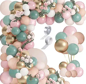 Blush Pink Sage Olive Green Boho Balloons Balloon Garland Arch Kit, Safari Jungle Wild One Boho Baby Shower Birthday Balloons Party Decorations for Boys Girls