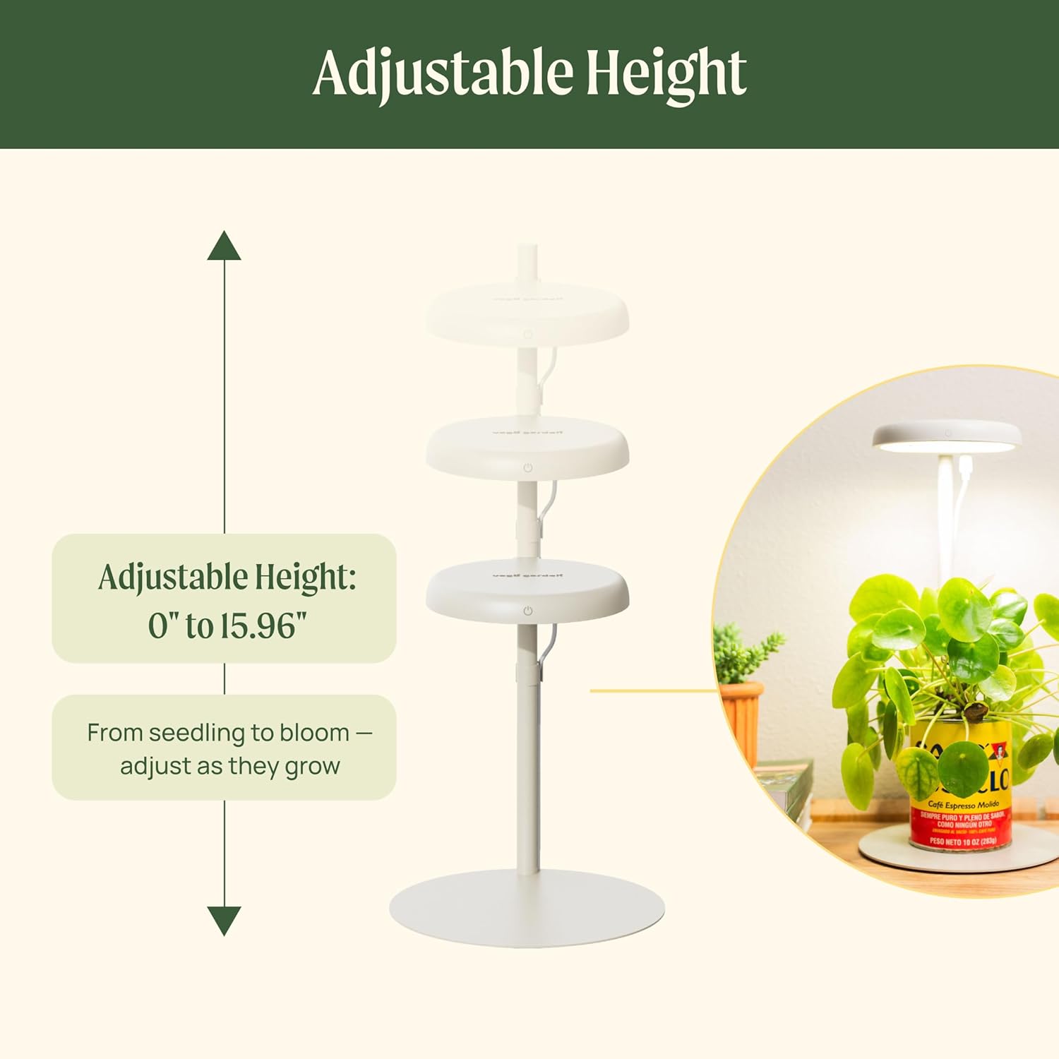 Vego garden Mini Grow Lights Stand for Indoor Plants, Full-Spectrum White Light LED Grow Light with Customized Adjustable Height for Microgreens
