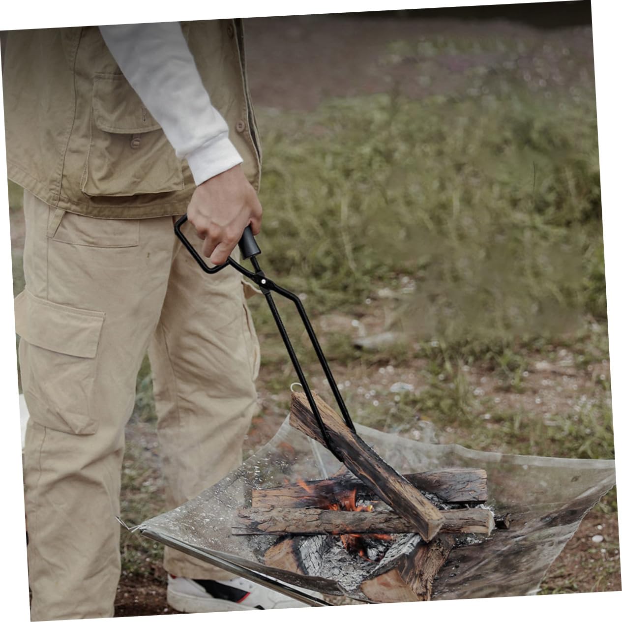 TOYANDONA Pinze per Braciere Manico in Legno Pinze per Barbecue da Esterno Accessori per Legna da Ardere da Campeggio