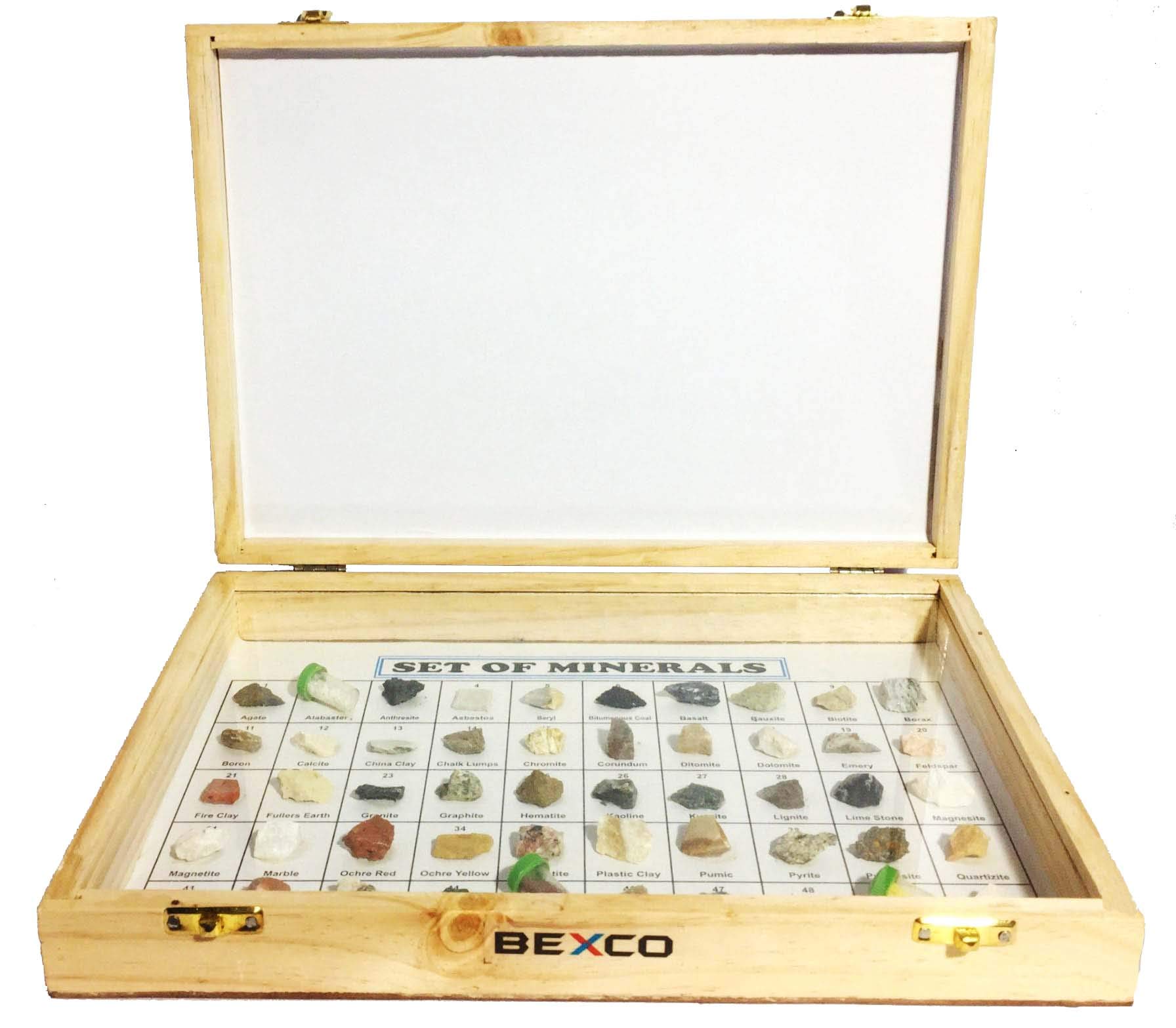BEXCO Collection of 50 Minerals in Wooden Box