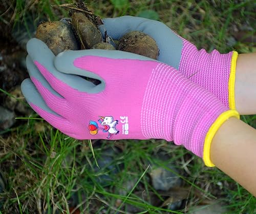 Miniatura 4 de KDK Guantes de jardinería para niños de 3 a 5 años, guantes de trabajo de patio para niños pequeños, jóvenes, niñas, niños, guantes de goma de