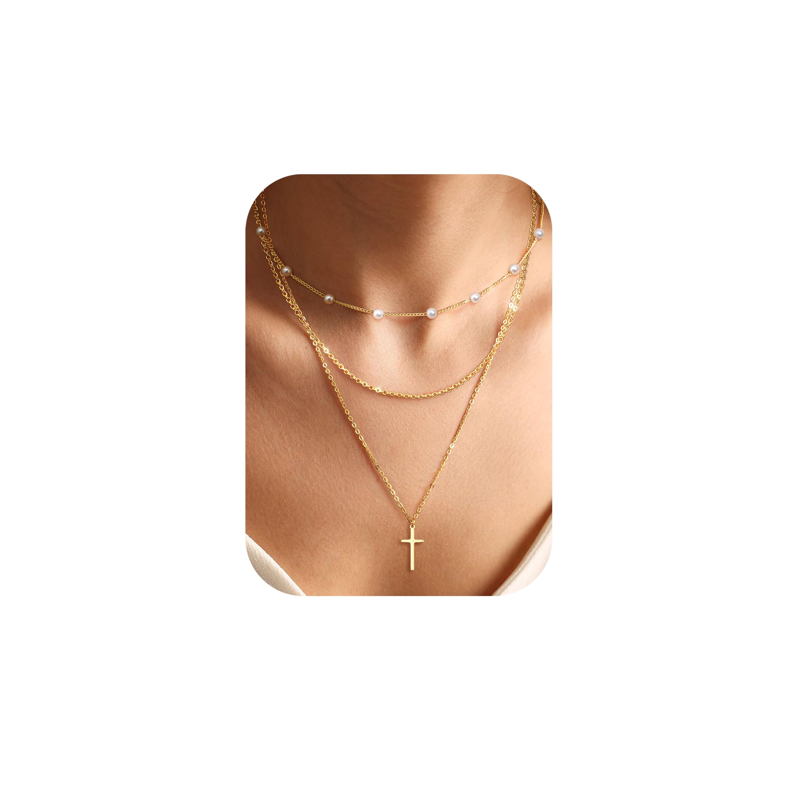 Chriscoco 3Pcs 14K Gold Plated Necklaces for Women Layered