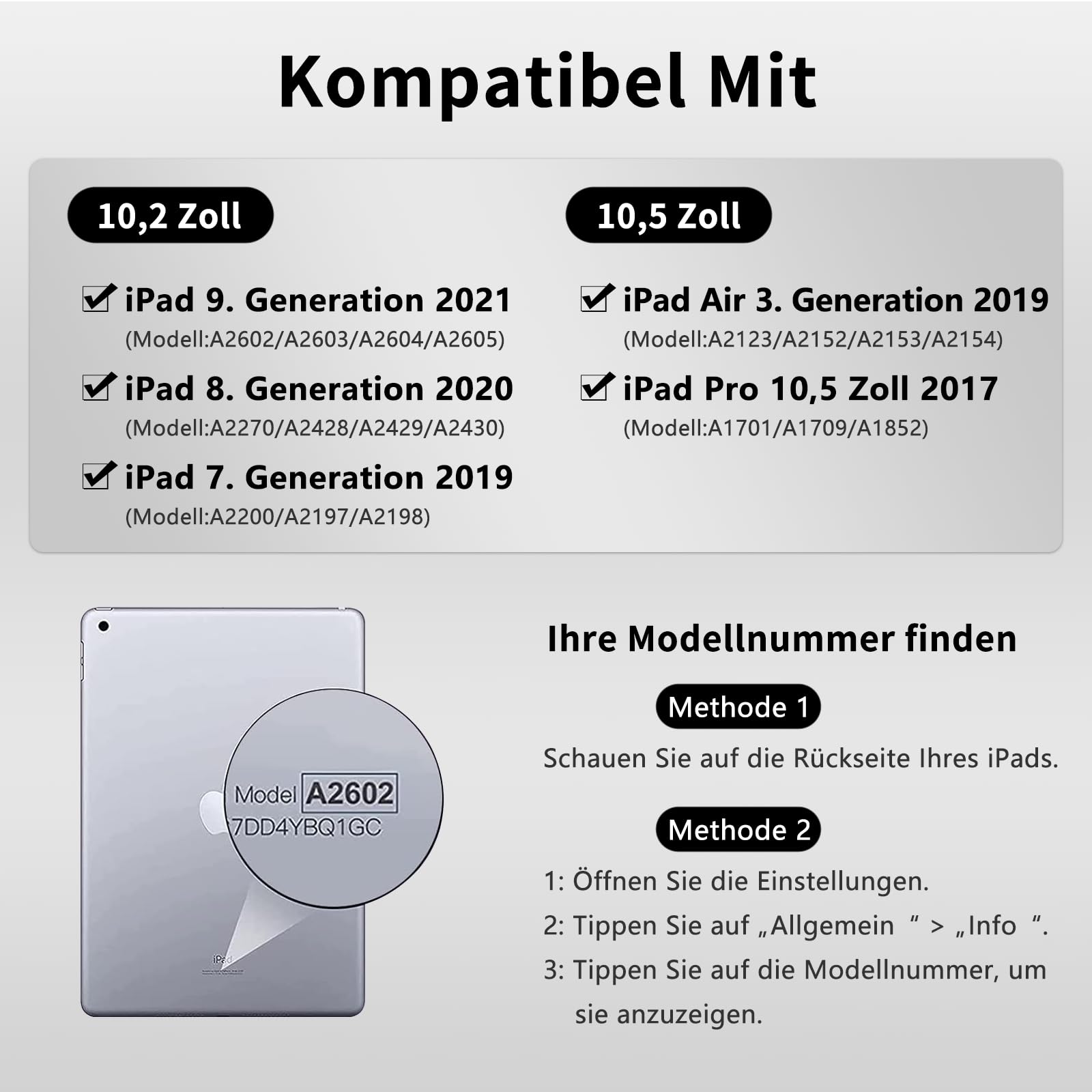 TQQ Etui na klawiaturę do iPada 10,2 cala, iPada (9/8/7 generacja-2021/2020/2019), do iPada Air3rd 10,5, zintegrowany uchwyt na długopis, zdejmowana klawiatura BT, automatyczna funkcja