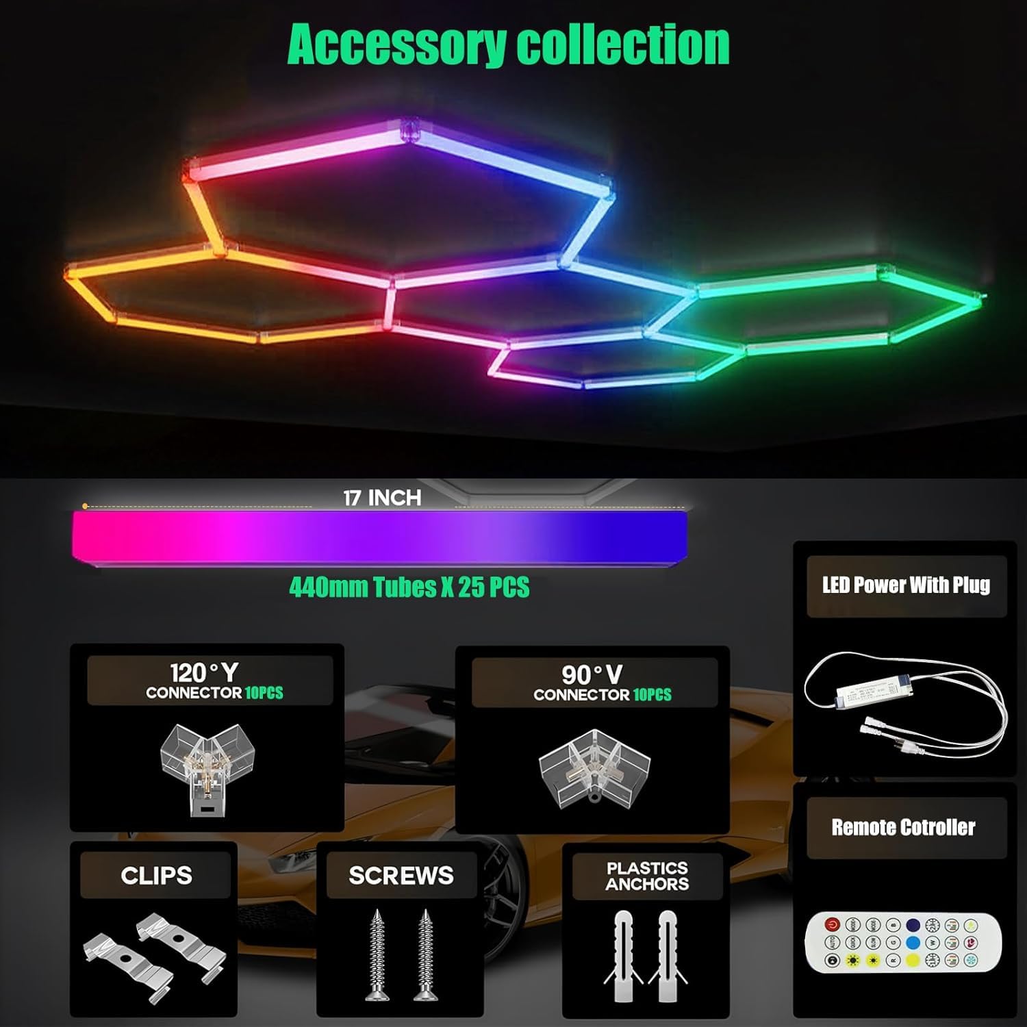 25Pack RGB 5 Hexagon LED Garage Wall Lights RGB 358 Kinds of Changes Dimmable Speed-Adjustable DIY Color-Changing Lights — view 6