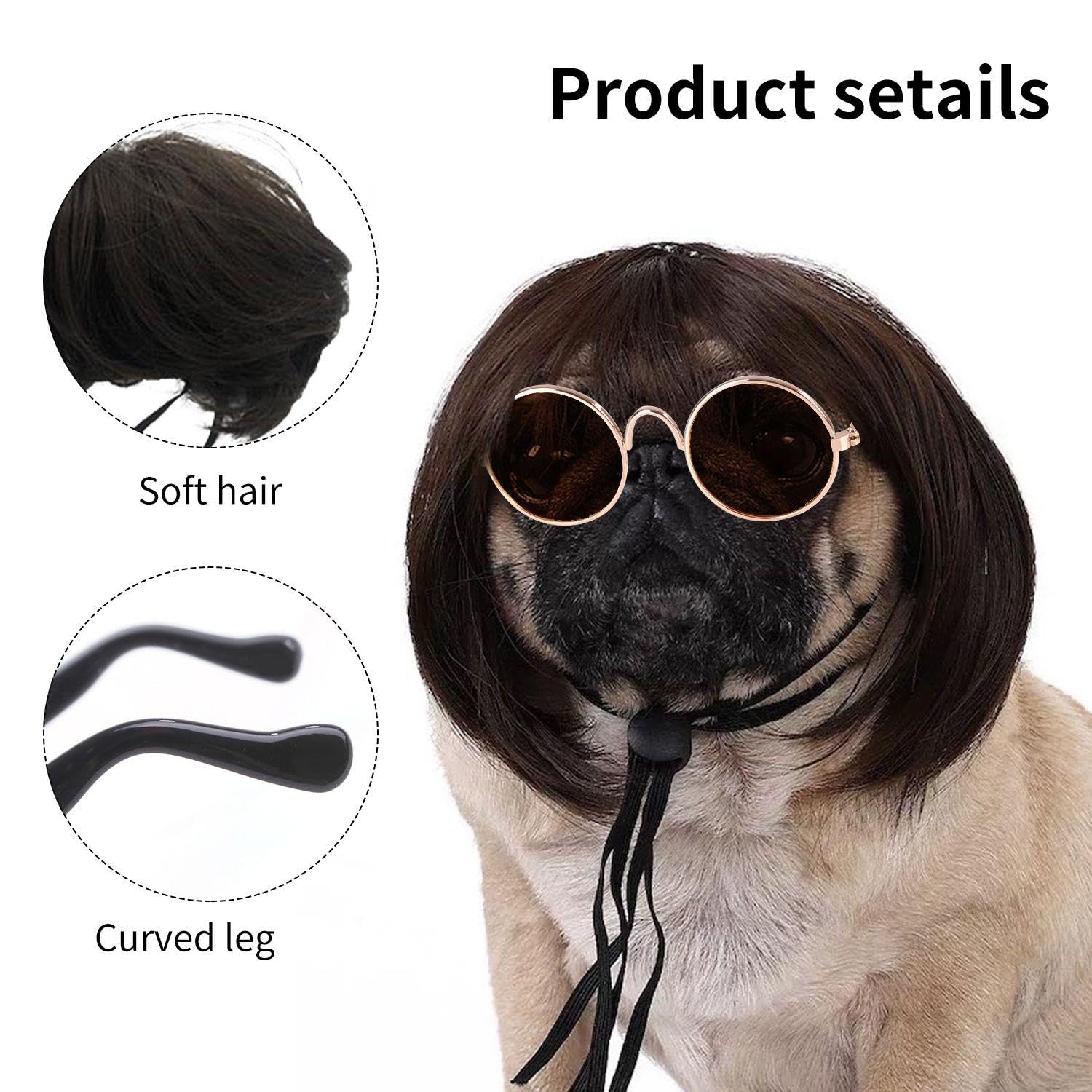 1 x Pet Wig and 1 x Glasses for Pets, Pet Supplies, Pet Accessories, Pet Party Costumes - 4