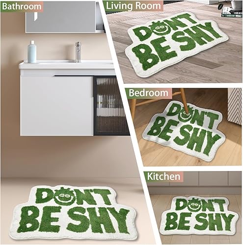 Miniatura 5 de Alfombra de baño con texto en inglés Don't Be Shy, bonita alfombra de baño antideslizante con letras divertidas, de felpa ultra suave, de secado
