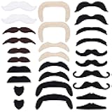 Yan Dream 28Pcs Self Adhesive Fake Mustache Costume Facial Hair Fake Beard Party Supplies for Cosplay Halloween Multi