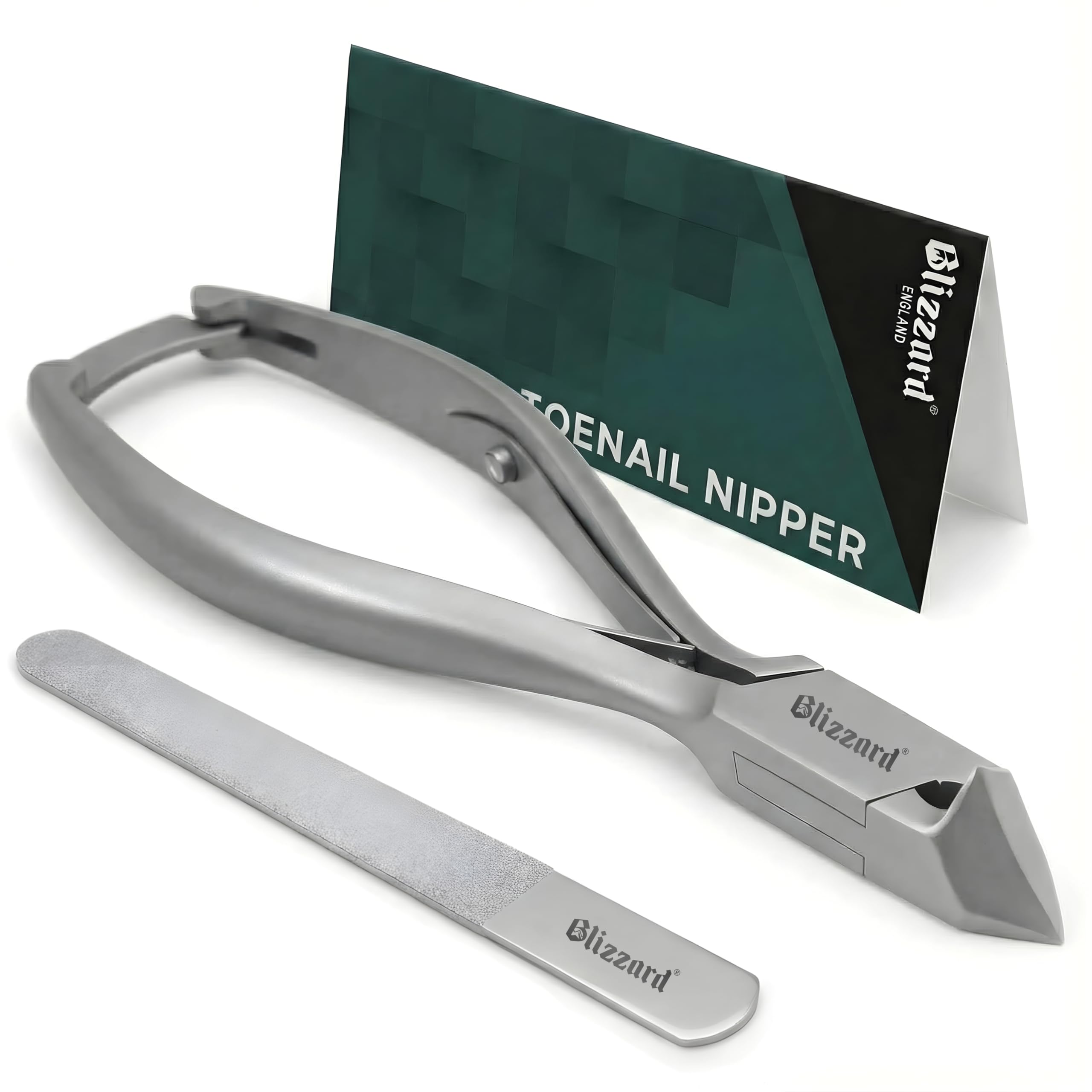 Blizzard Tronchesino Unghie Piedi Professionale per Unghie Spesse e Incarnite - Tagliaunghie Podologia in Acciaio Inox - Per Anziani e Uomo - Set Pedicure con Lima - 14 cm Taglio Obliquo Luna