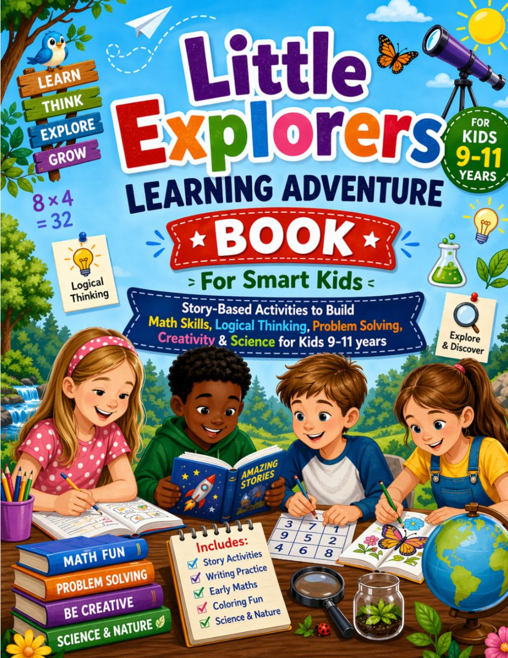 Little Explorers Learning Book for Smart kids Ages 9-11 years: Story-Based Activities to Build Math Skills, Logical Thinking, Problem Solving, ... Explorers Learning Adventure Workbook)