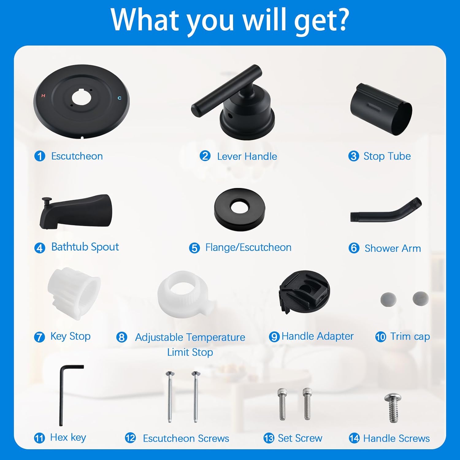 Replacement for Moen Shower Faucet Trim Kit, Shower Arm, Shower Handle& Tub Spout, (Valve& Catridge Not Inclued), Matte Black