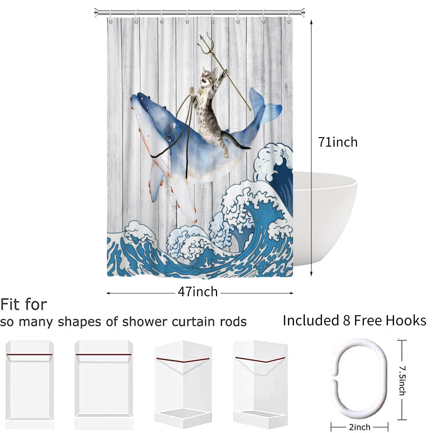 Hnmdmyi Funny Cat Shower Curtain 120x180 - Image 5