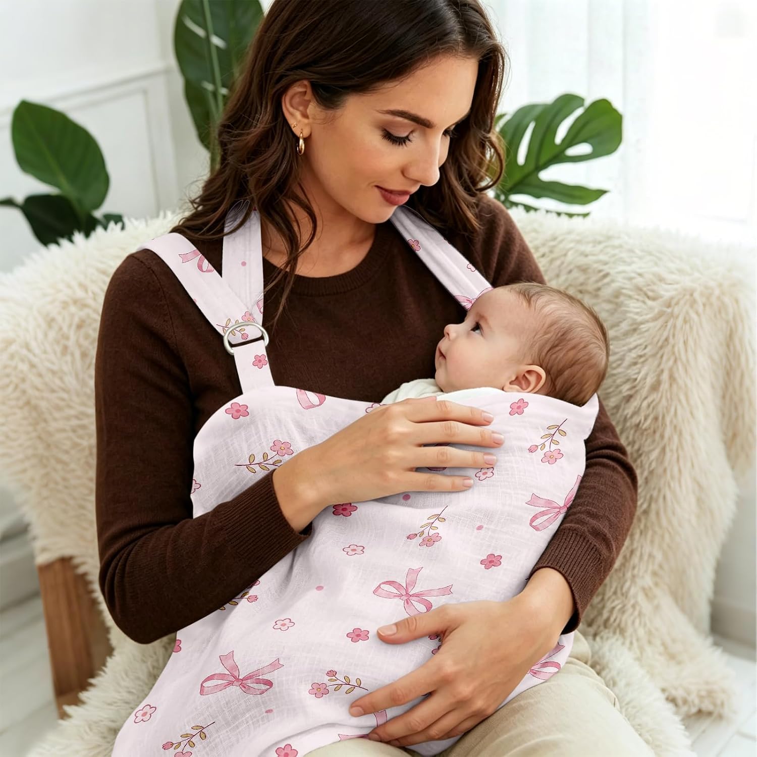Pink Bow Nursing Covers for Breastfeeding New Mom Feeding Cover for Breastfeeding Portable Breathable Baby Nursing Covers image 5