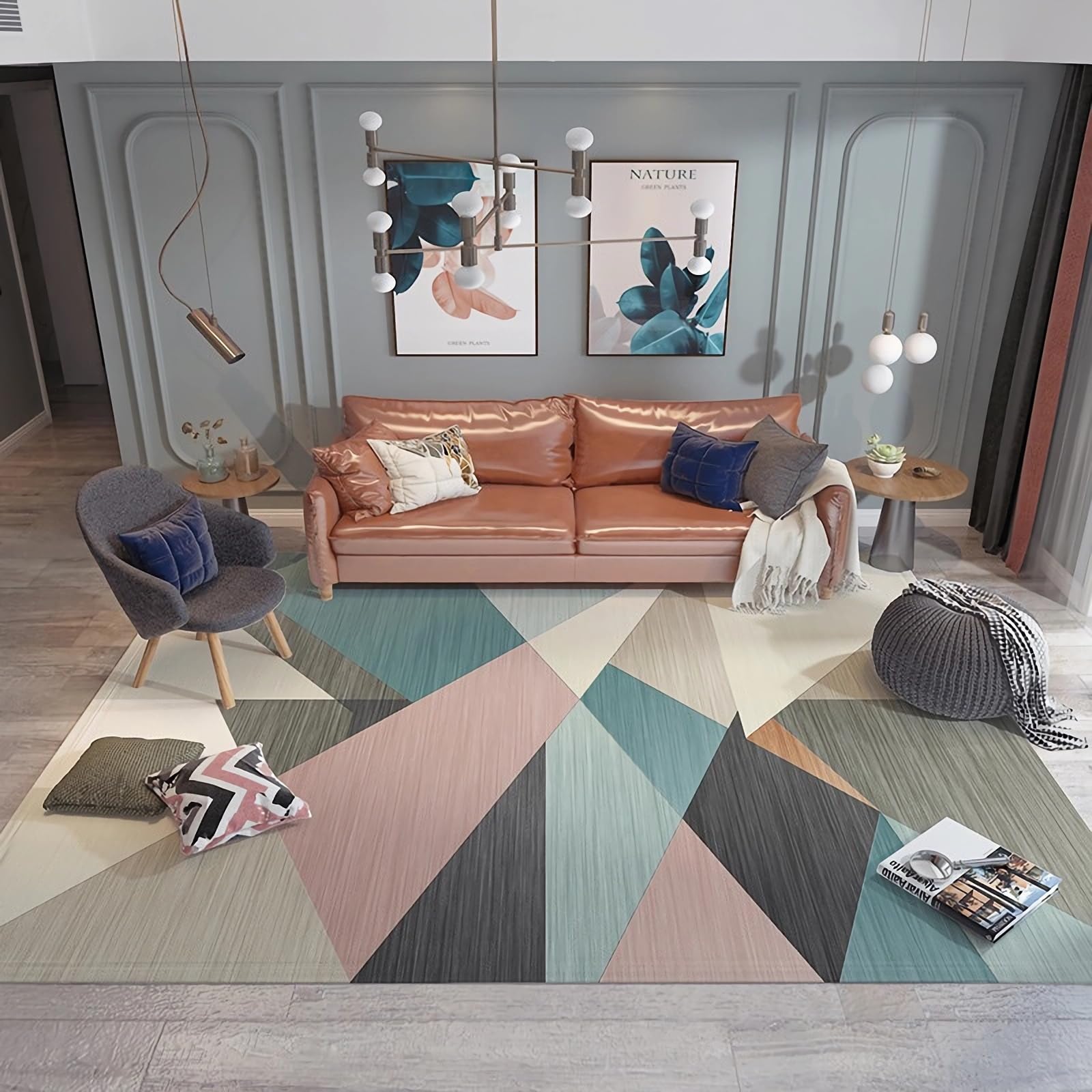 Tappeti per camera da letto Tappeto Antiscivolo Dal Design Geometrico Nero Kaki Facile Da Pulire,accessori gaming room,tappeti cameretta 60x120cm