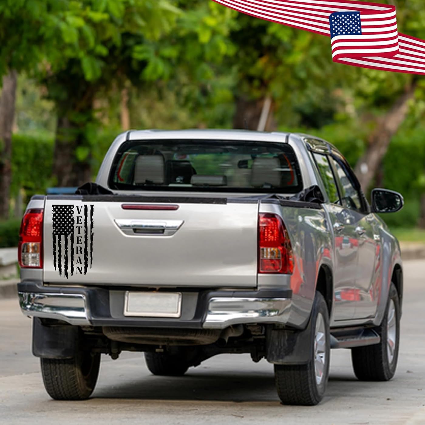 GRITKULTURE Veteran Distressed American Flag Vinyl Decal 2 Pack 17.5in x 12in for Trucks, Tailgate, Cars, US, USA Compatible with Most Pickups (Original Black)