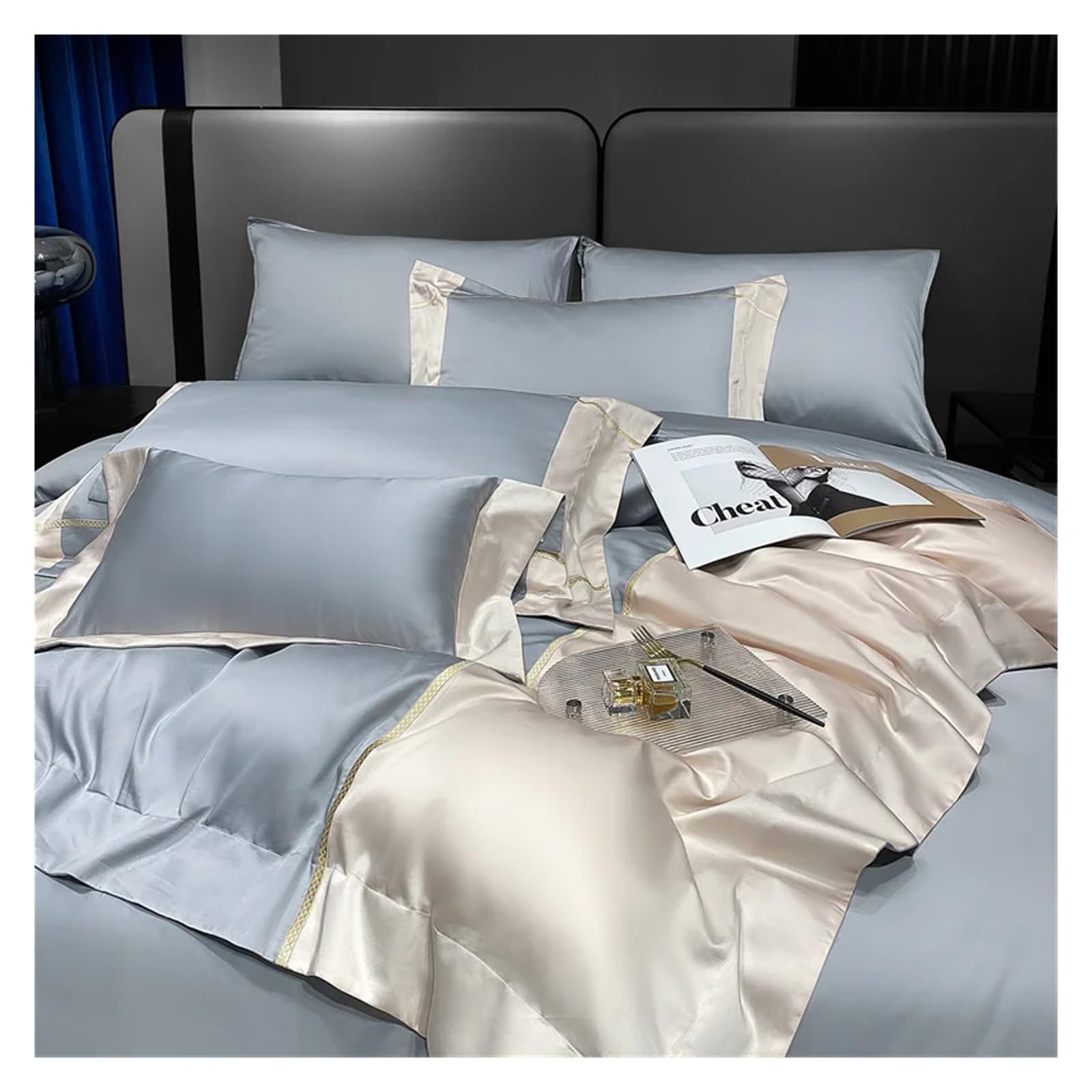 Funda De Almohada De 100 % Algodón Egipcio, De 600 Hilos (azul Claro, King