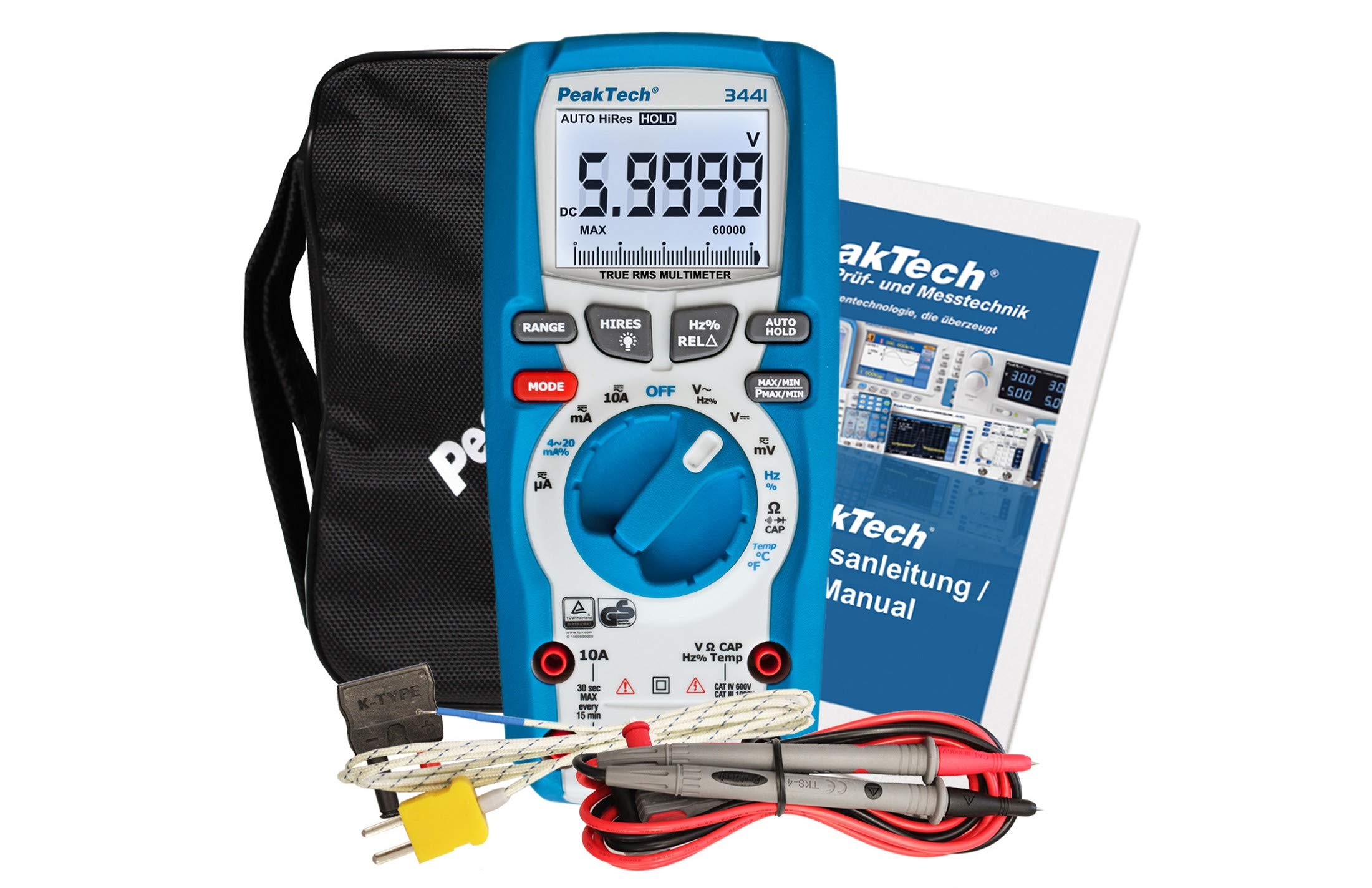 PeakTech 3441 – True RMS Digital Multimeter für Elektriker mit 60000 Counts - CAT III 1000 V, Blau & Stromzangenadapter 200 A AC für Digitalmultimeter, 1 Stück, P 4200, Blau