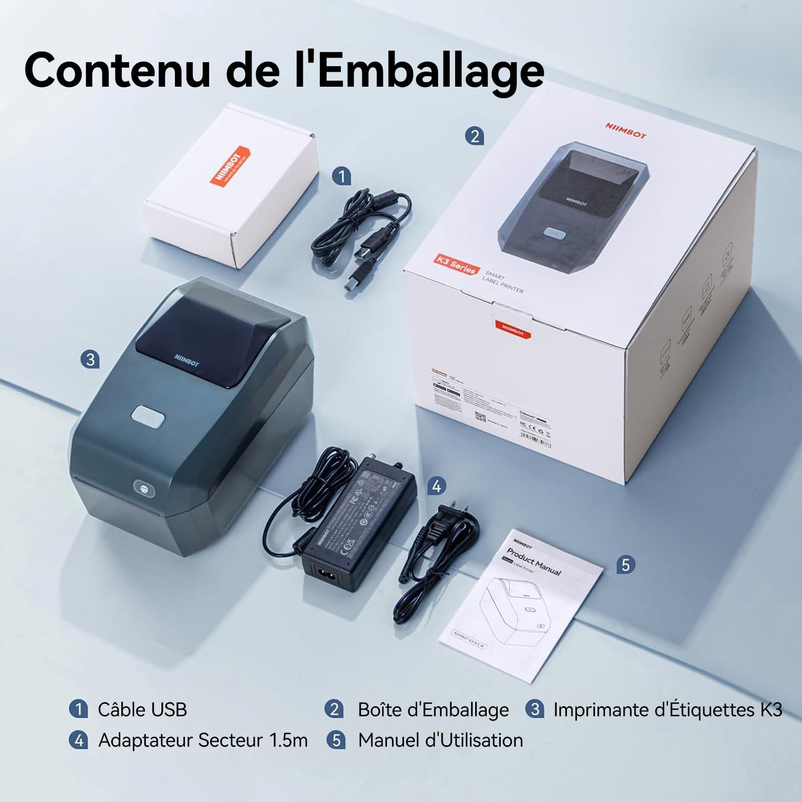 NIIMBOT Imprimante d’Étiquettes K3, Impression Rapide, Bleu | Largeur d’Impression Maximale 82 mm, Compatible PC, 7 Android et 3 IOS, pour Petite Entreprise et Bureau