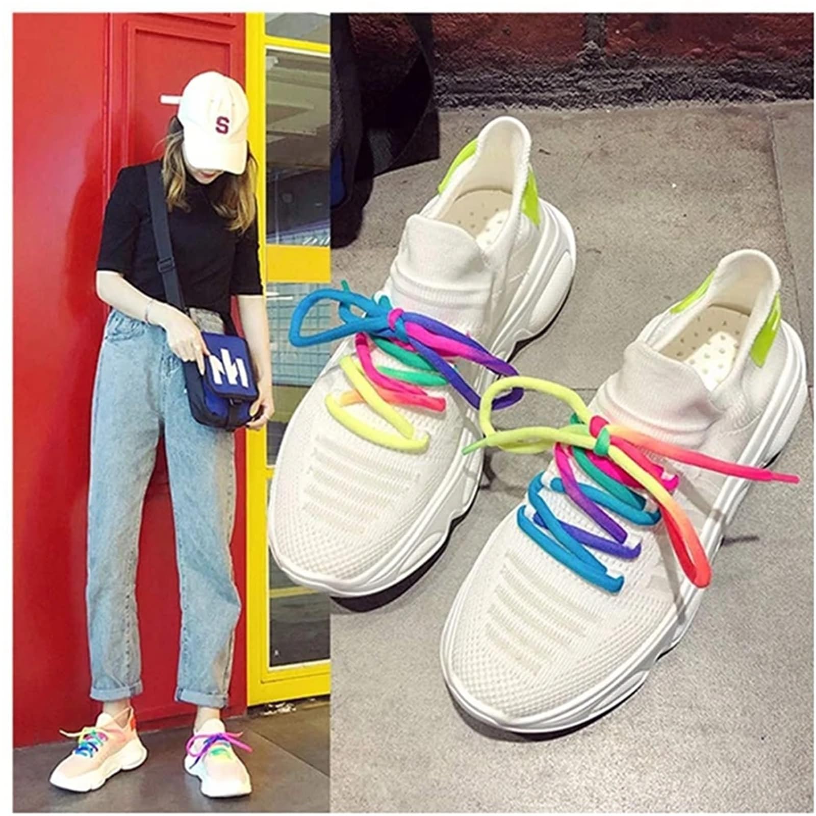 10 Paar Regenbogen-Schnürsenkel, dick, rund, bunt, for Turnschuhe, Stiefel, Sport, Tennis Für Sneaker
