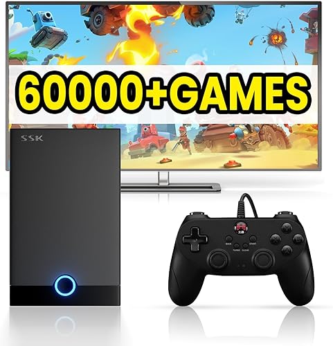 Retro Game Console 500G HDD- Video Game Console with 60000+Classic Games, External Hard Drive Compatible with 70+Emulators and 3D Games, Super