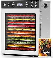 HOPERAN - Desidratador de alimentos - 12 bandejas de aço inoxidável, máquina desidratadora elétrica de 800 W com 4 pré-definidos, temporizador ajustável, controlo de temperatura, secador de