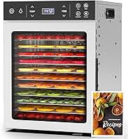 HOPERAN - Desidratador de alimentos - 12 bandejas de aço inoxidável, máquina desidratadora elétrica de 800 W com 4 pré-definidos, temporizador ajustável, controlo de temperatura, secador de