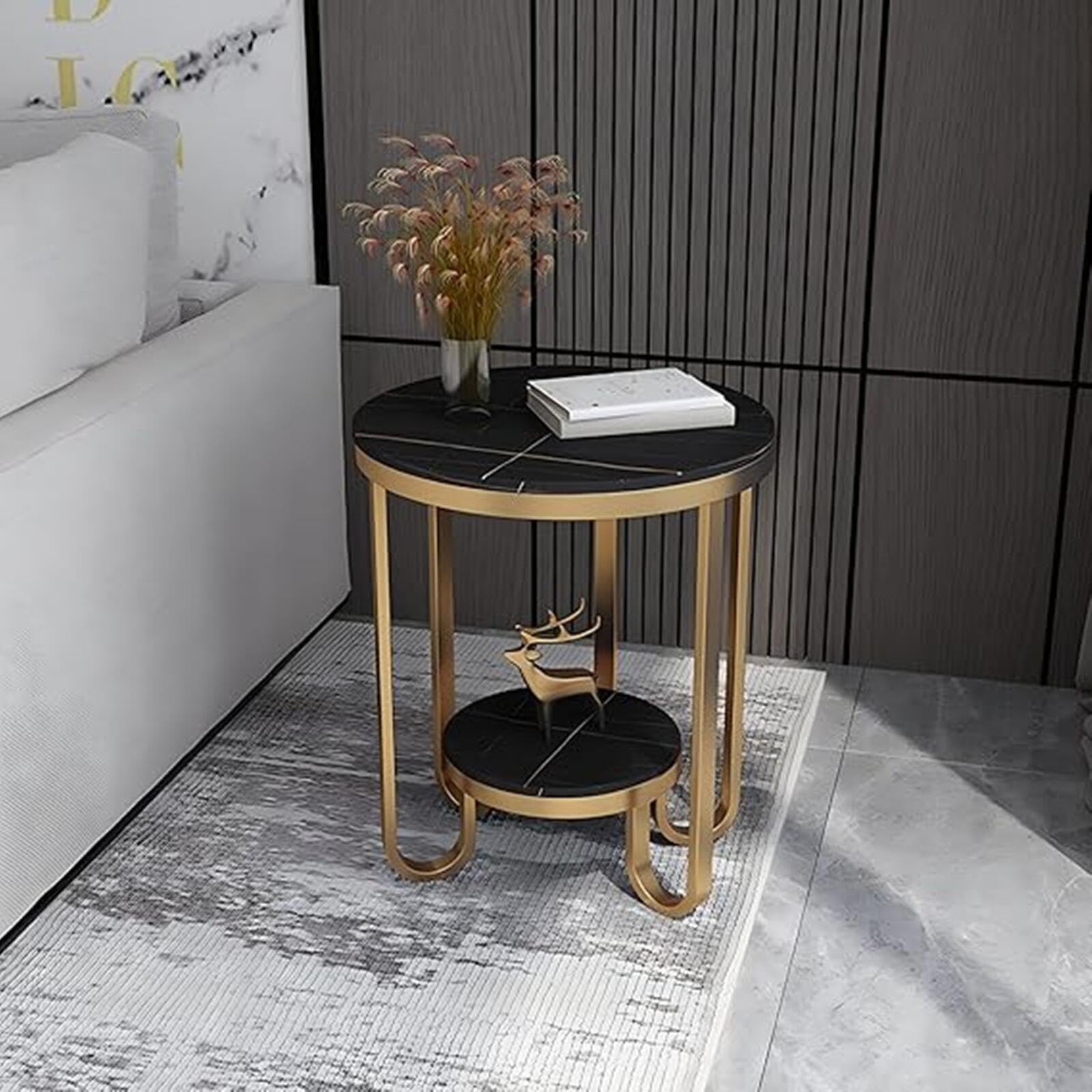 【美品】大理石　テーブル　サイドテーブル　アイアン　北欧風　ゴールド　円形 Amazon｜VHJAcuzigサイドテーブル 北欧のアイアンアートサイド